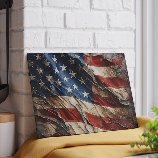 Distressed American Flag Glass Cutting Board