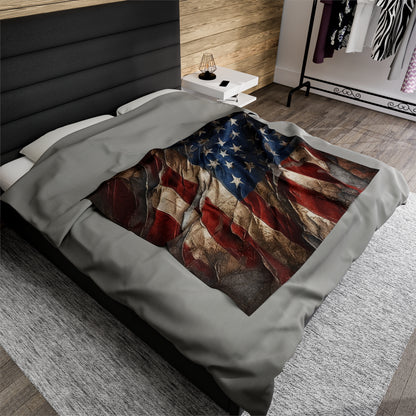 Distressed American Flag Velveteen Plush Blanket