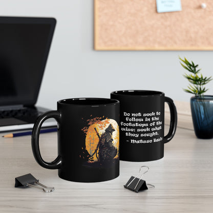 Autumn Samurai Black Mug - 11oz and 15oz with Quote by Matsuo Basho