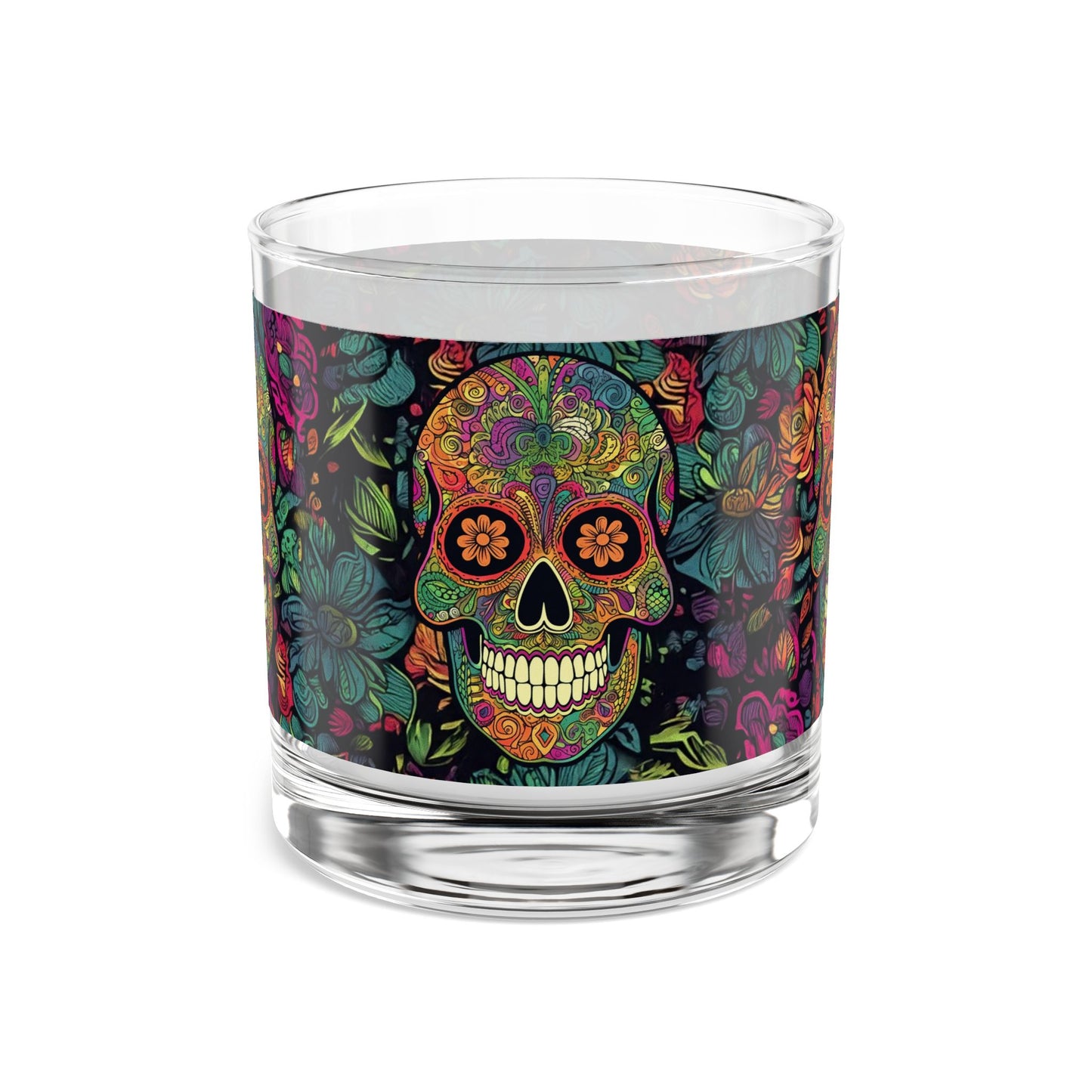 Retro Sugar Skull Rocks Glass, 10oz