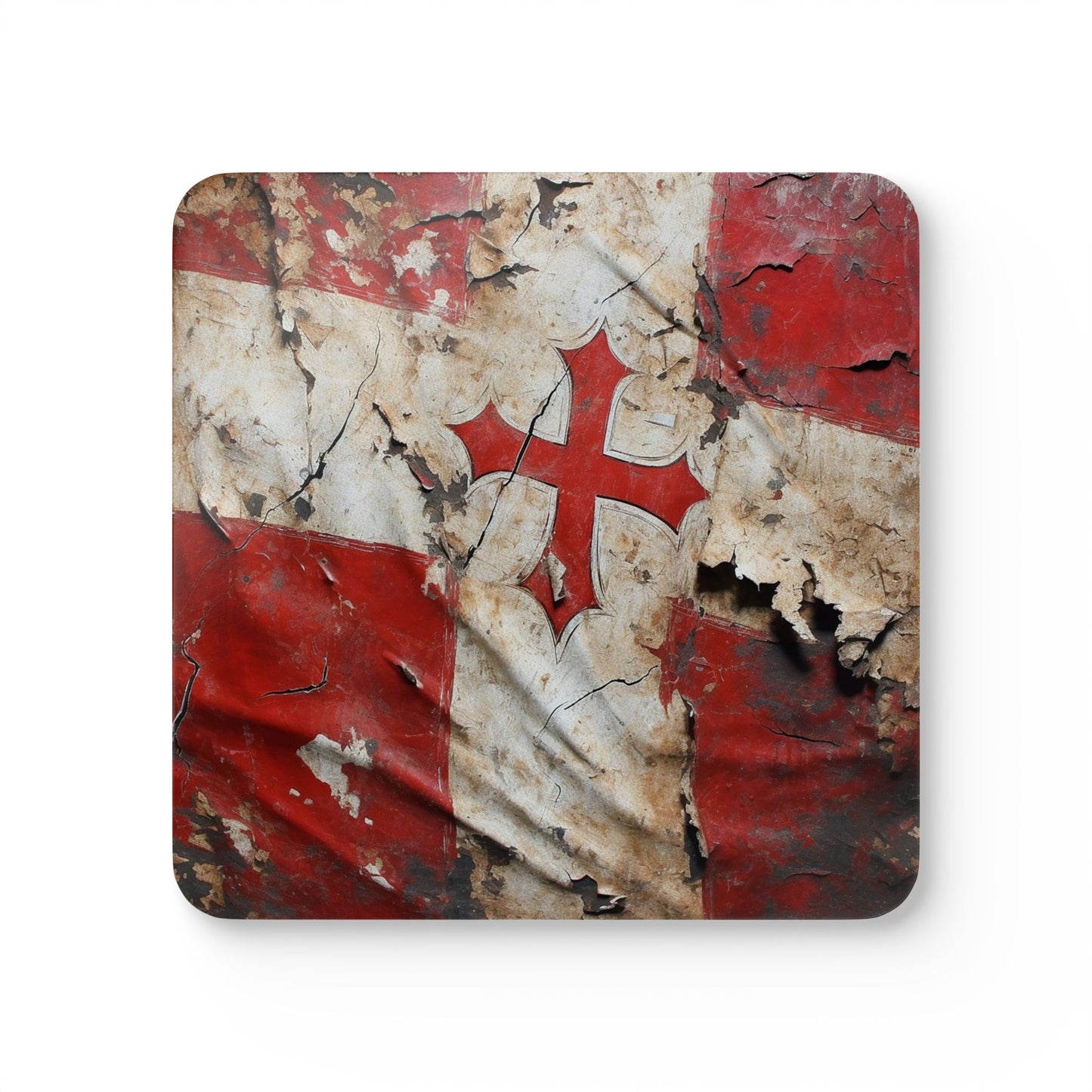 Coaster Set - Distressed Templar Flag Design