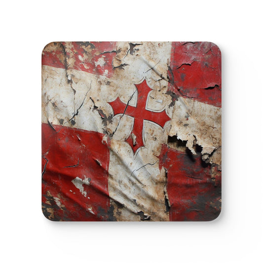 Coaster Set - Distressed Templar Flag Design