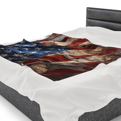 Distressed American Flag Velveteen Plush Blanket