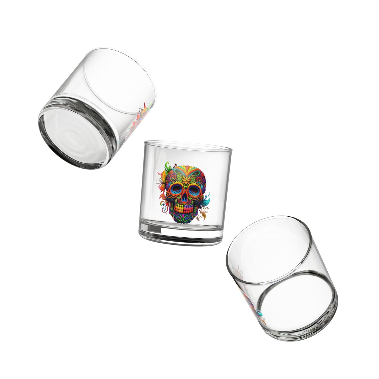 Neon Sugar Skull Rocks Glass, 10oz