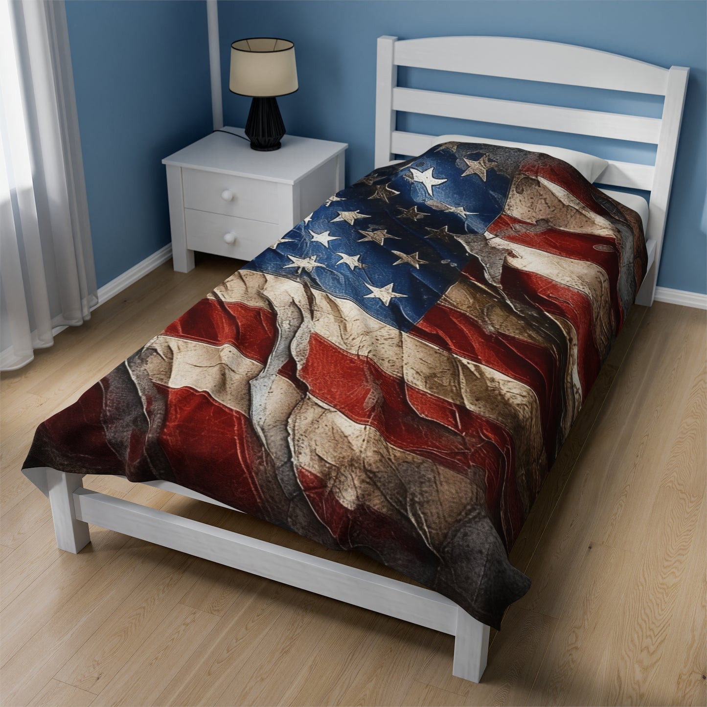 Distressed American Flag Velveteen Plush Blanket