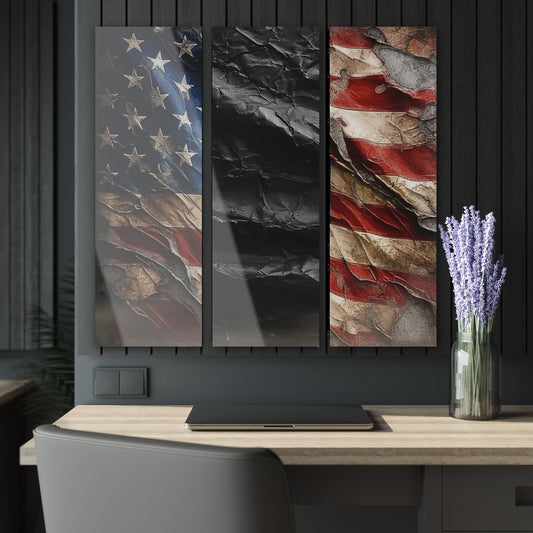 No Quarter Black Stripe American Flag Acrylic Prints (Triptych)