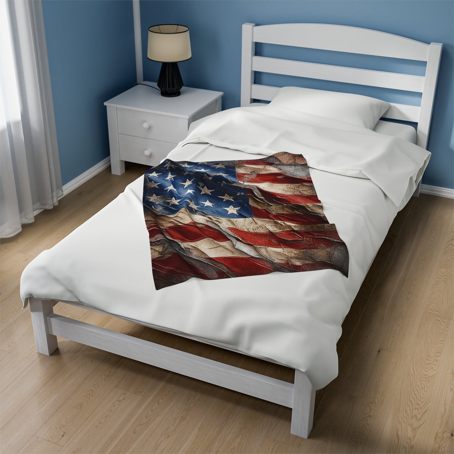 Distressed American Flag Velveteen Plush Blanket