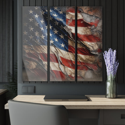 Distressed American Flag Acrylic Prints (Triptych)