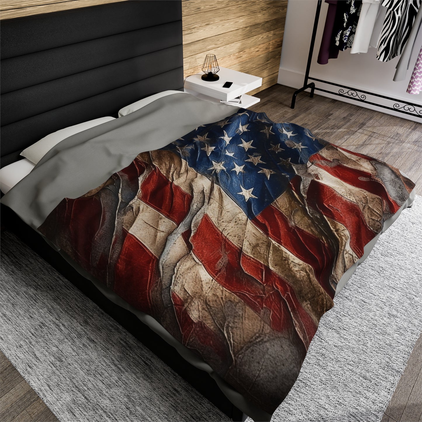 Distressed American Flag Velveteen Plush Blanket