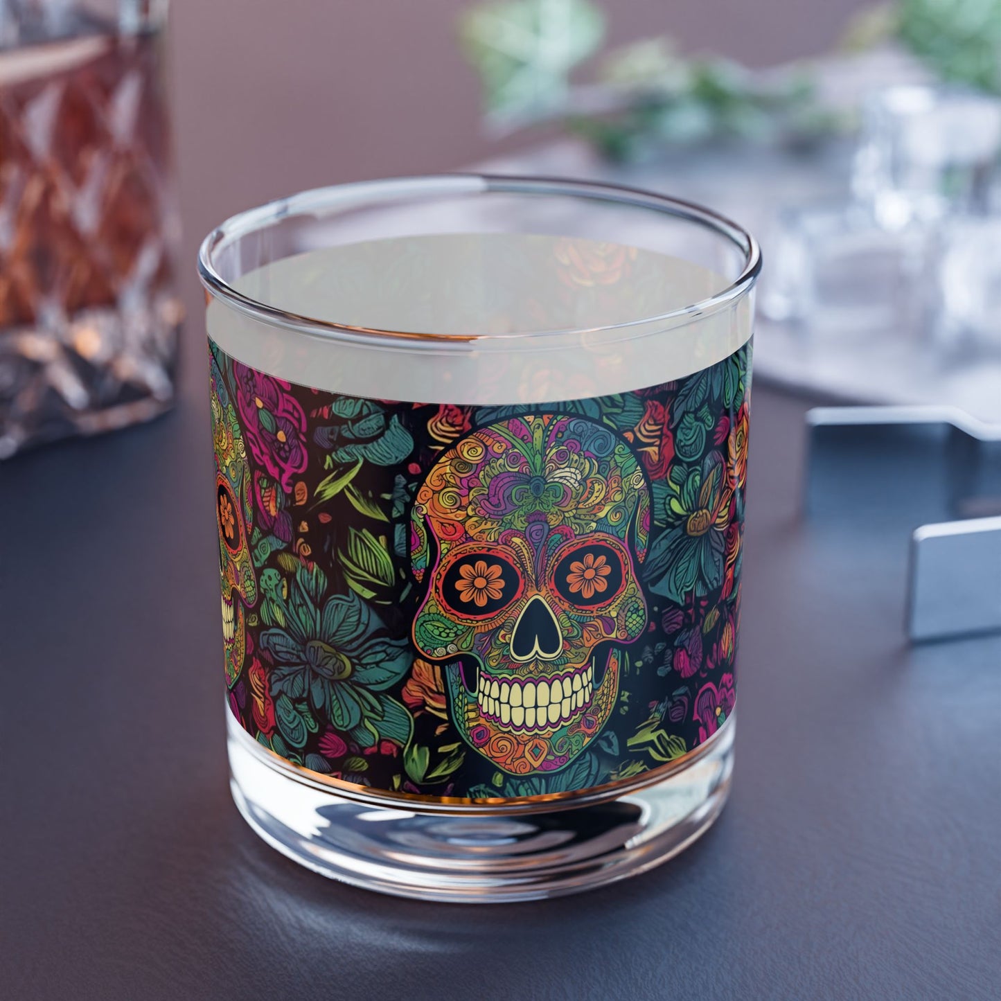 Retro Sugar Skull Rocks Glass, 10oz