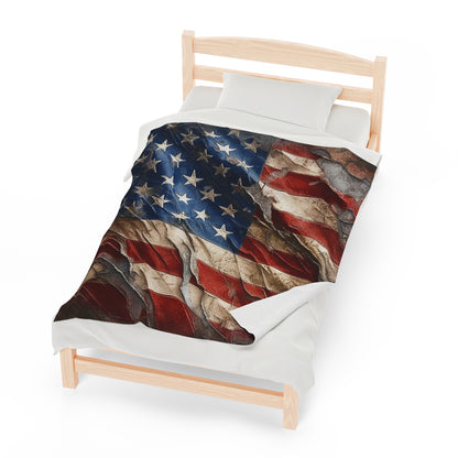 Distressed American Flag Velveteen Plush Blanket