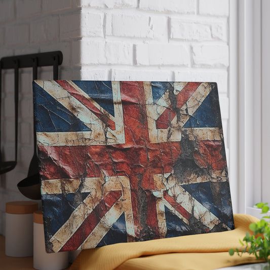 British Union Jack Tattered Flag Glass Cutting Board