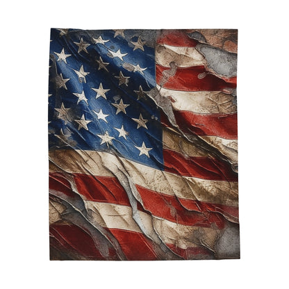 Distressed American Flag Velveteen Plush Blanket