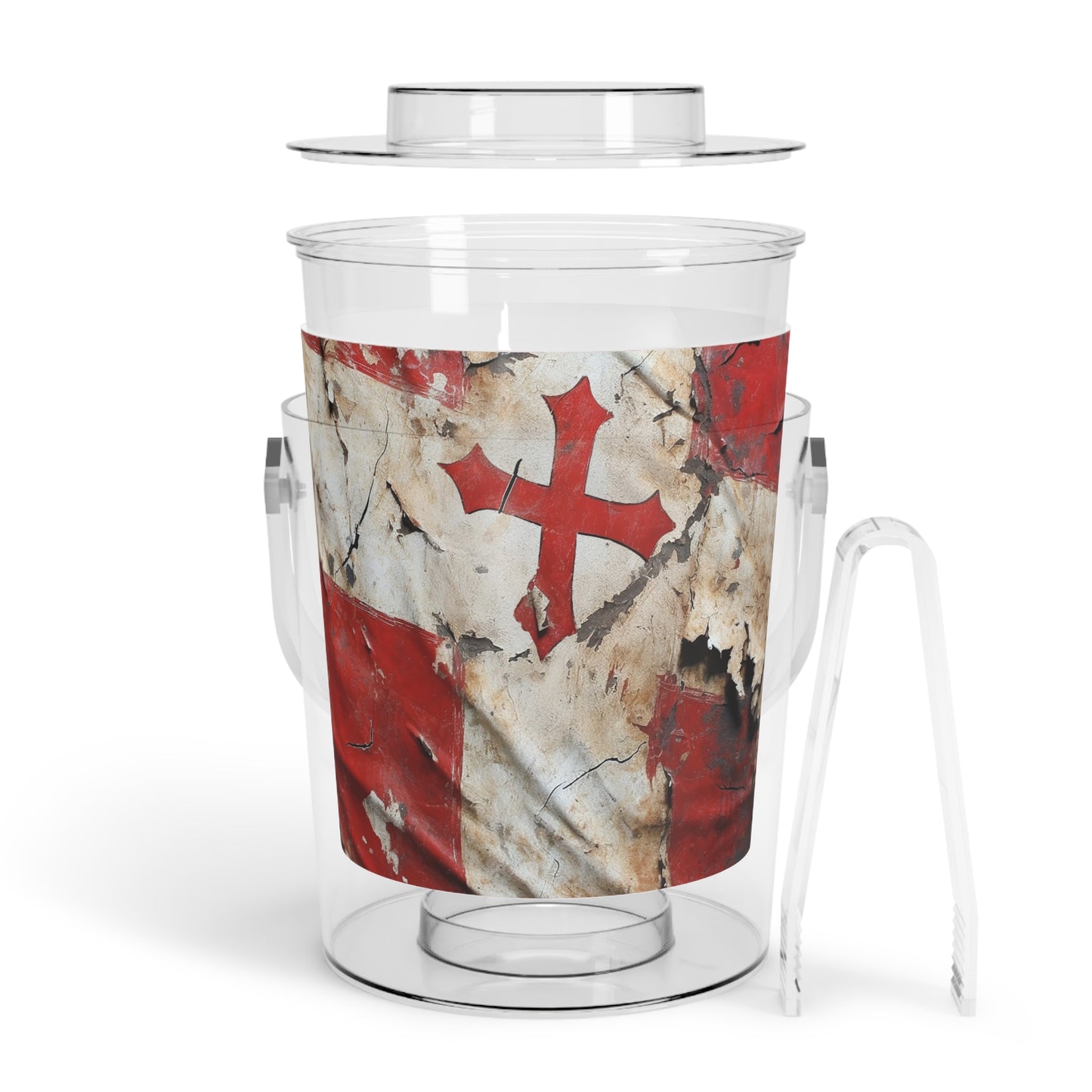 Distressed Templar Flag Ice Bucket with Tongs