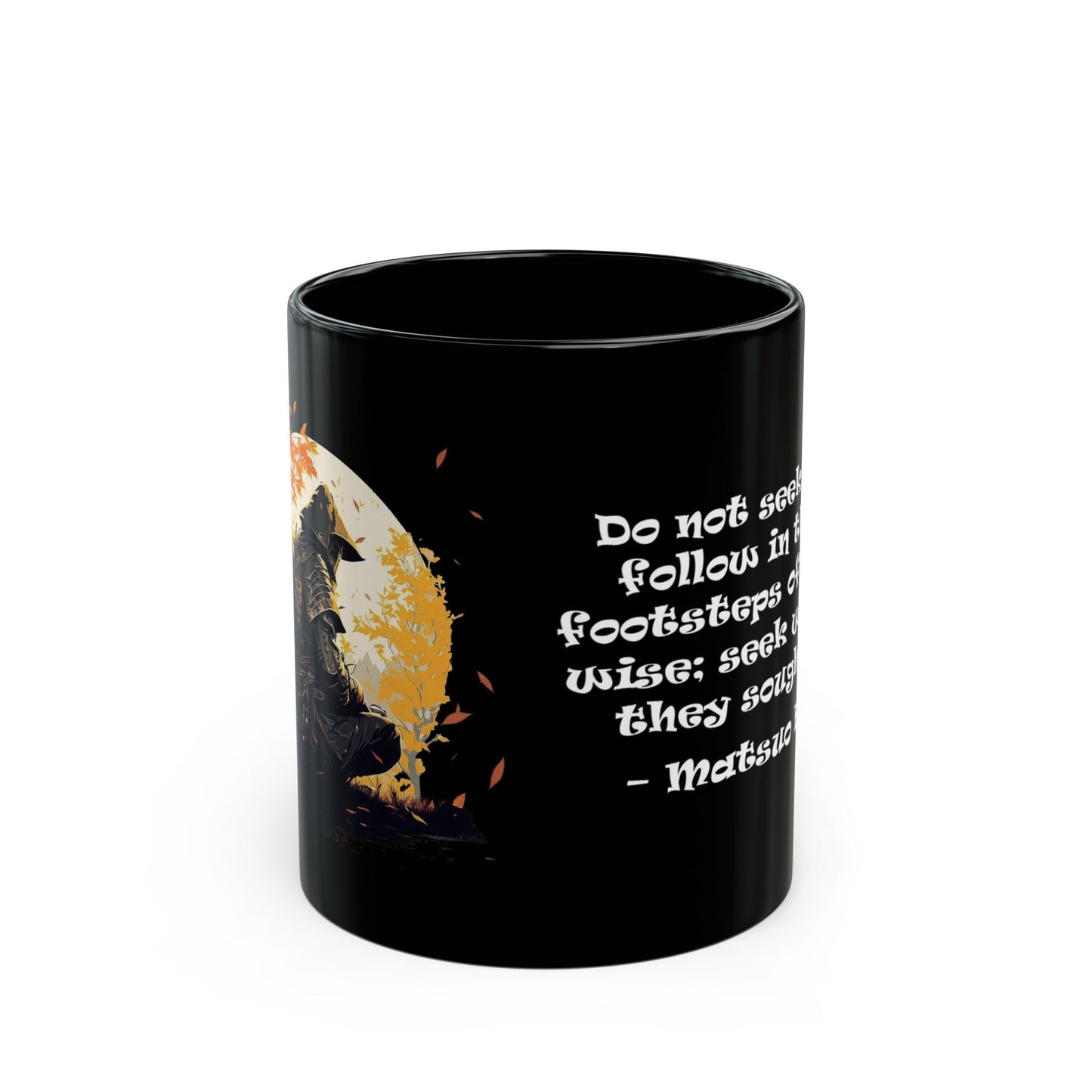 Autumn Samurai Black Mug - 11oz and 15oz with Quote by Matsuo Basho