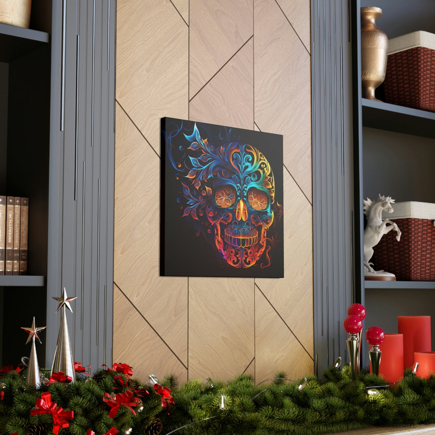 Elemental Flame Sugar Skull Canvas Gallery Wraps