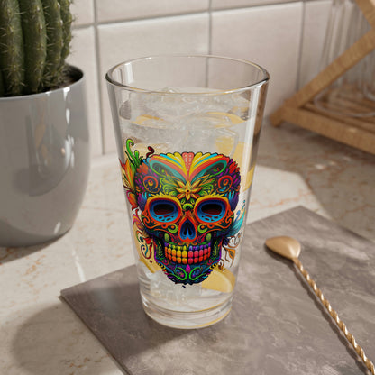 Neon Sugar Skull Mixing Glass, 16oz