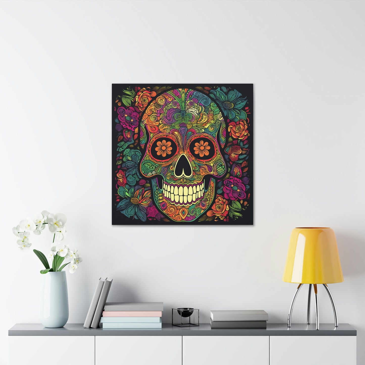 Retro Sugar Skull Canvas Gallery Wraps