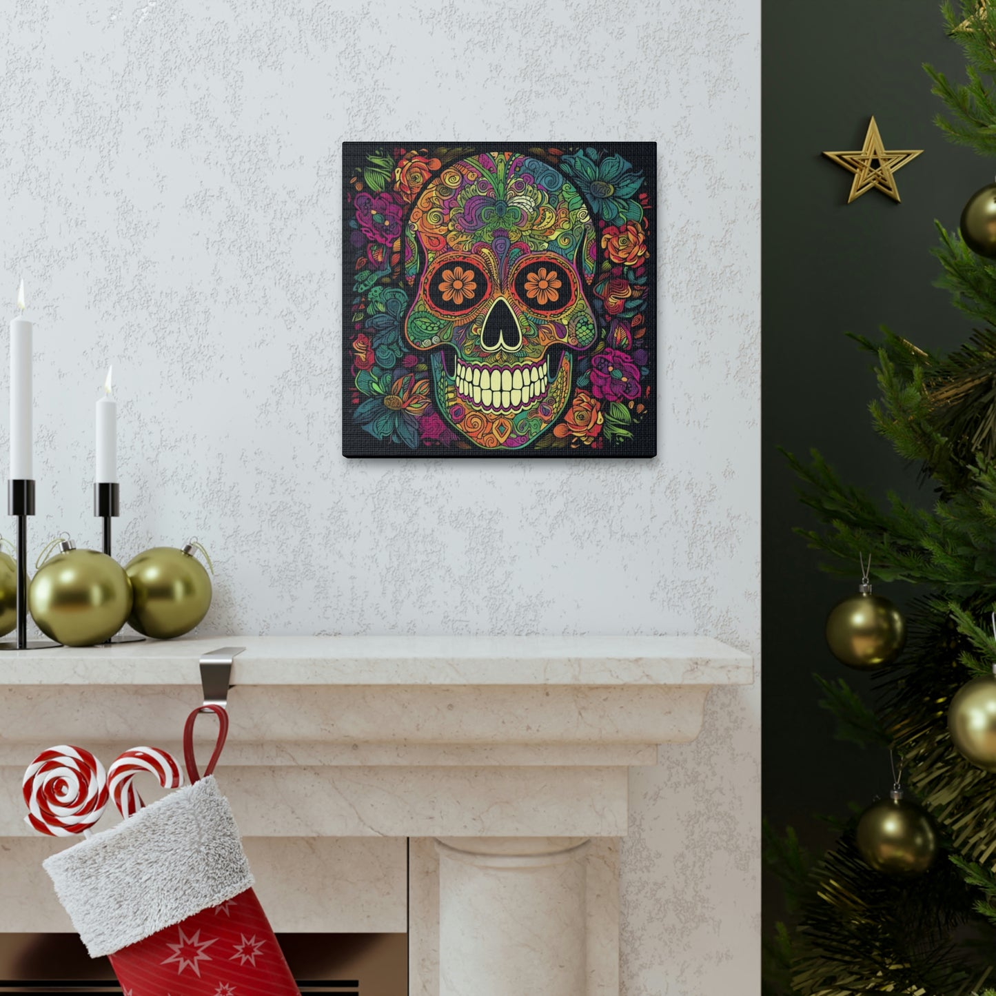 Retro Sugar Skull Canvas Gallery Wraps