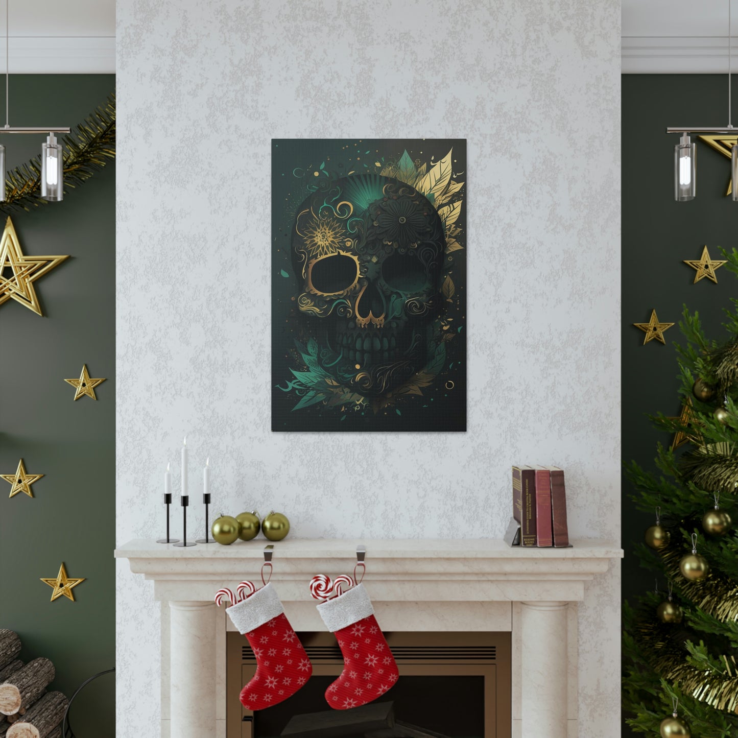 Green & Gold Skull Canvas Print