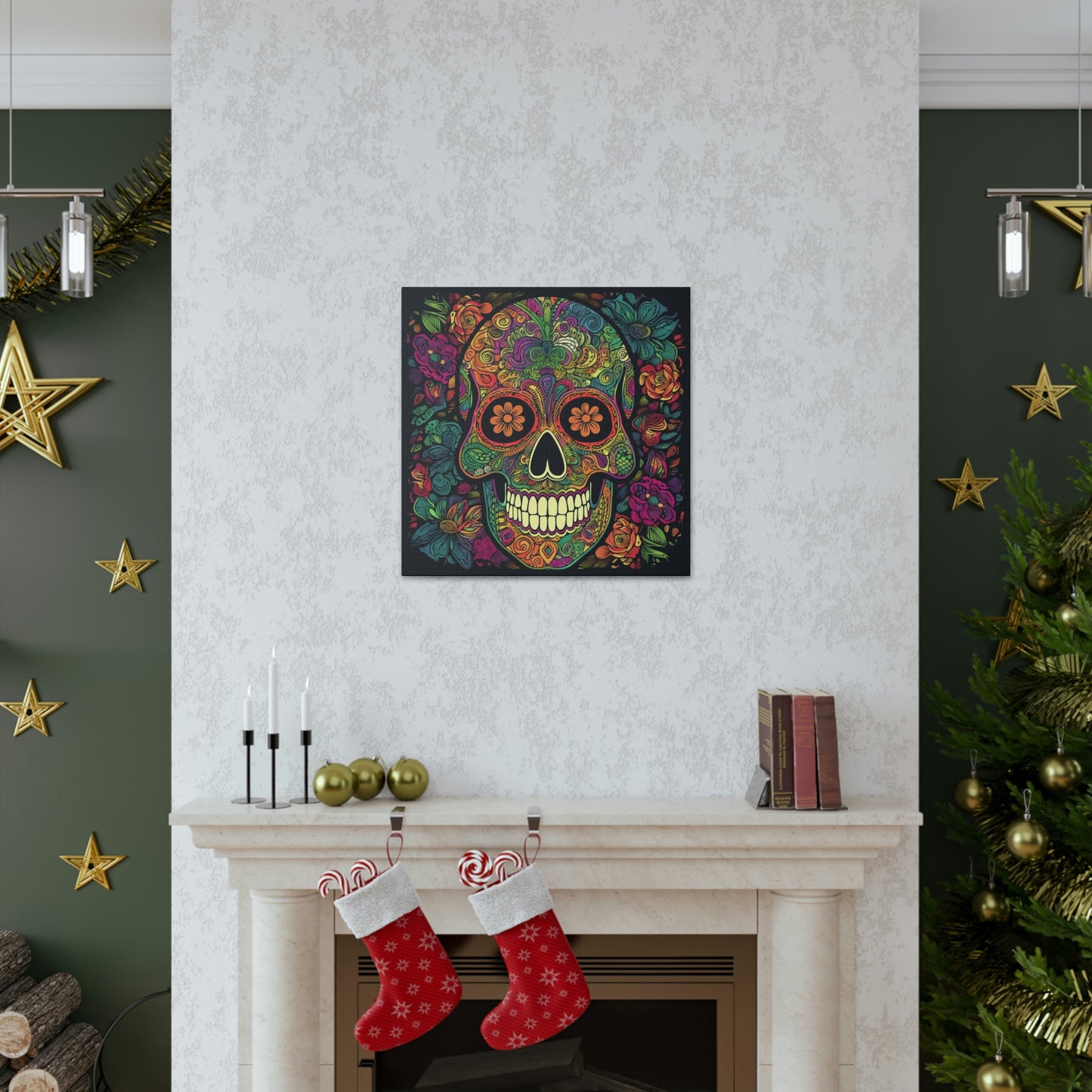 Retro Sugar Skull Canvas Gallery Wraps