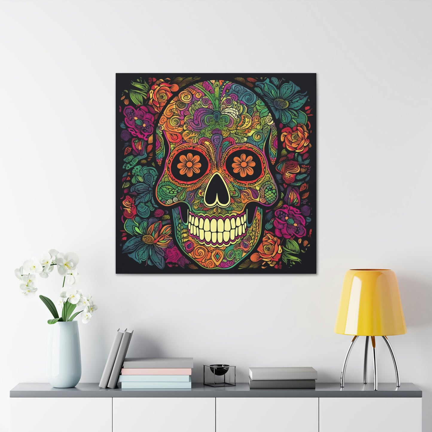 Retro Sugar Skull Canvas Gallery Wraps