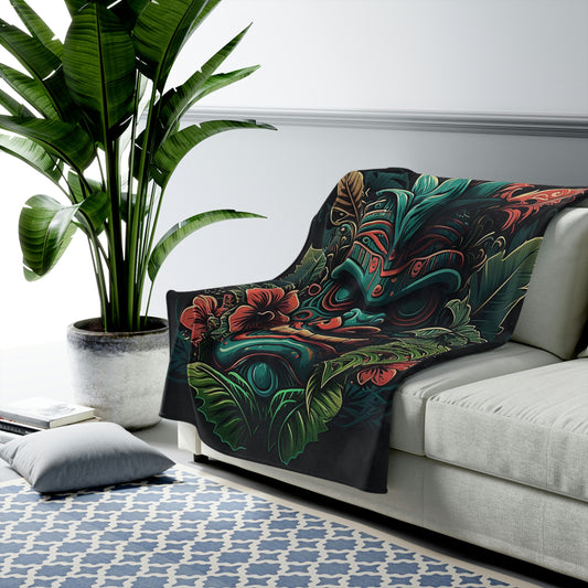 Green Tiki Velveteen Plush Blanket