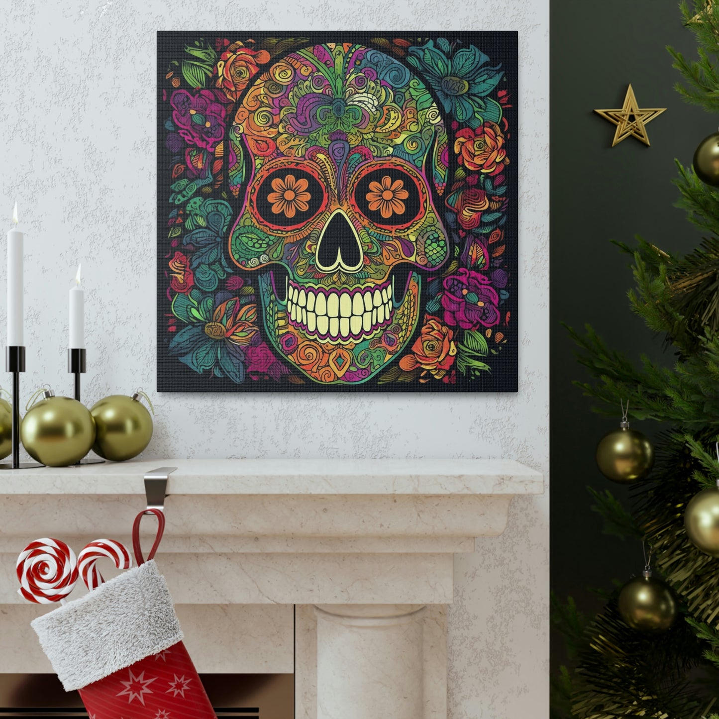 Retro Sugar Skull Canvas Gallery Wraps