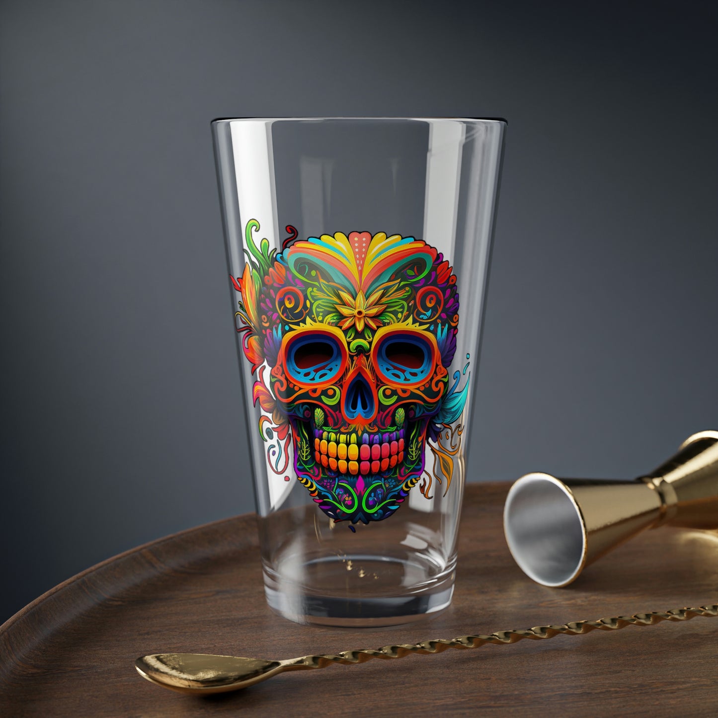 Neon Sugar Skull Mixing Glass, 16oz