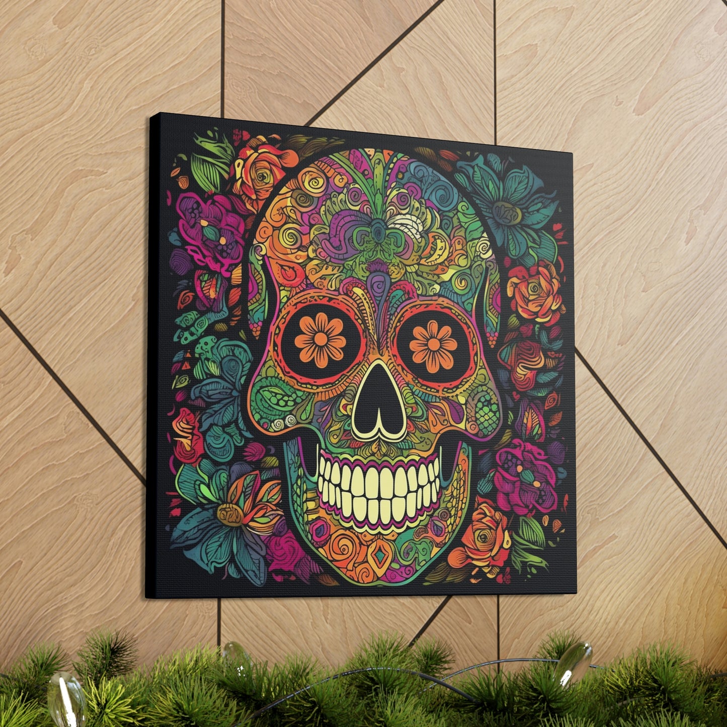 Retro Sugar Skull Canvas Gallery Wraps