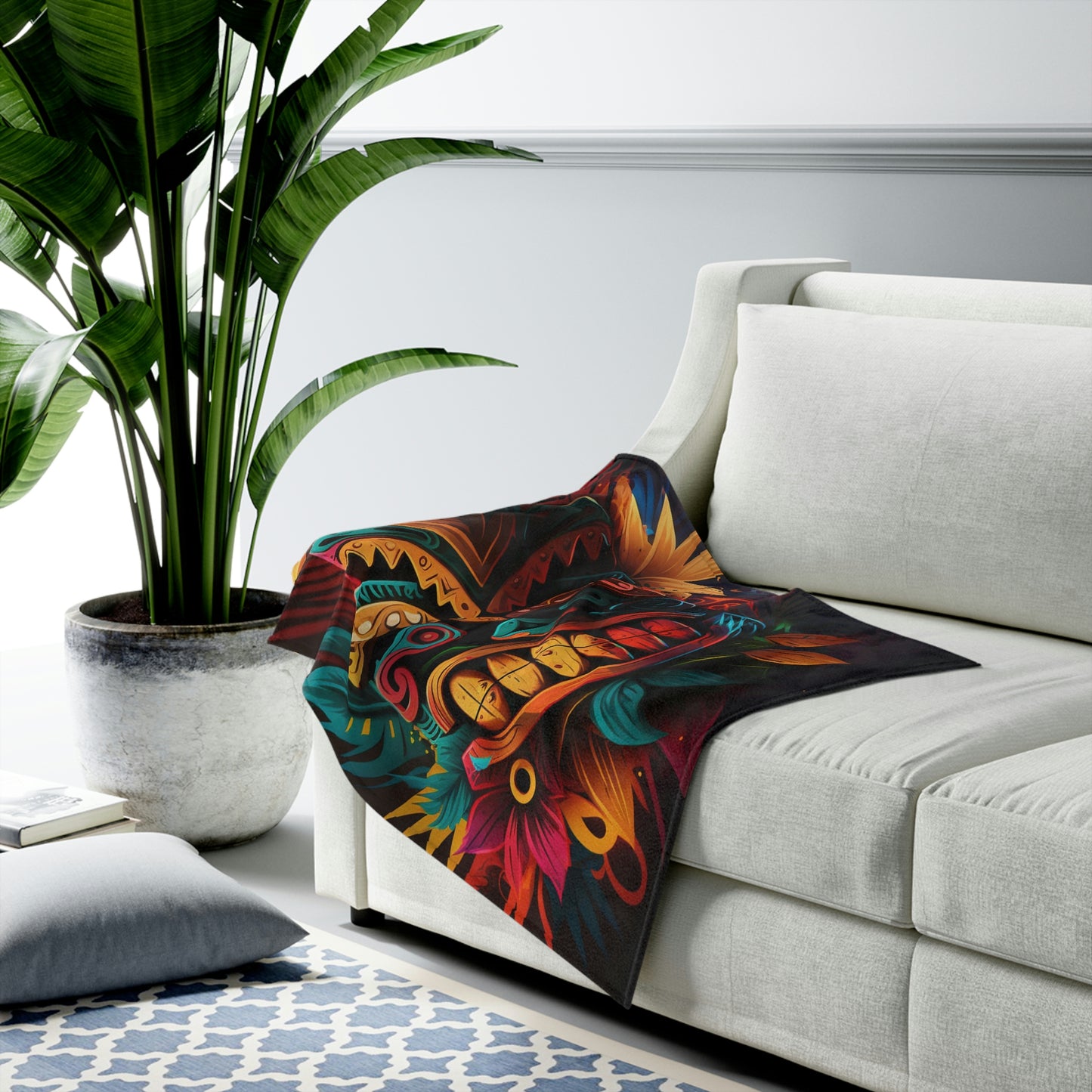 Feathered Tiki Velveteen Plush Blanket