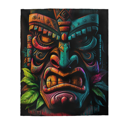 Two Face Tiki Velveteen Plush Blanket