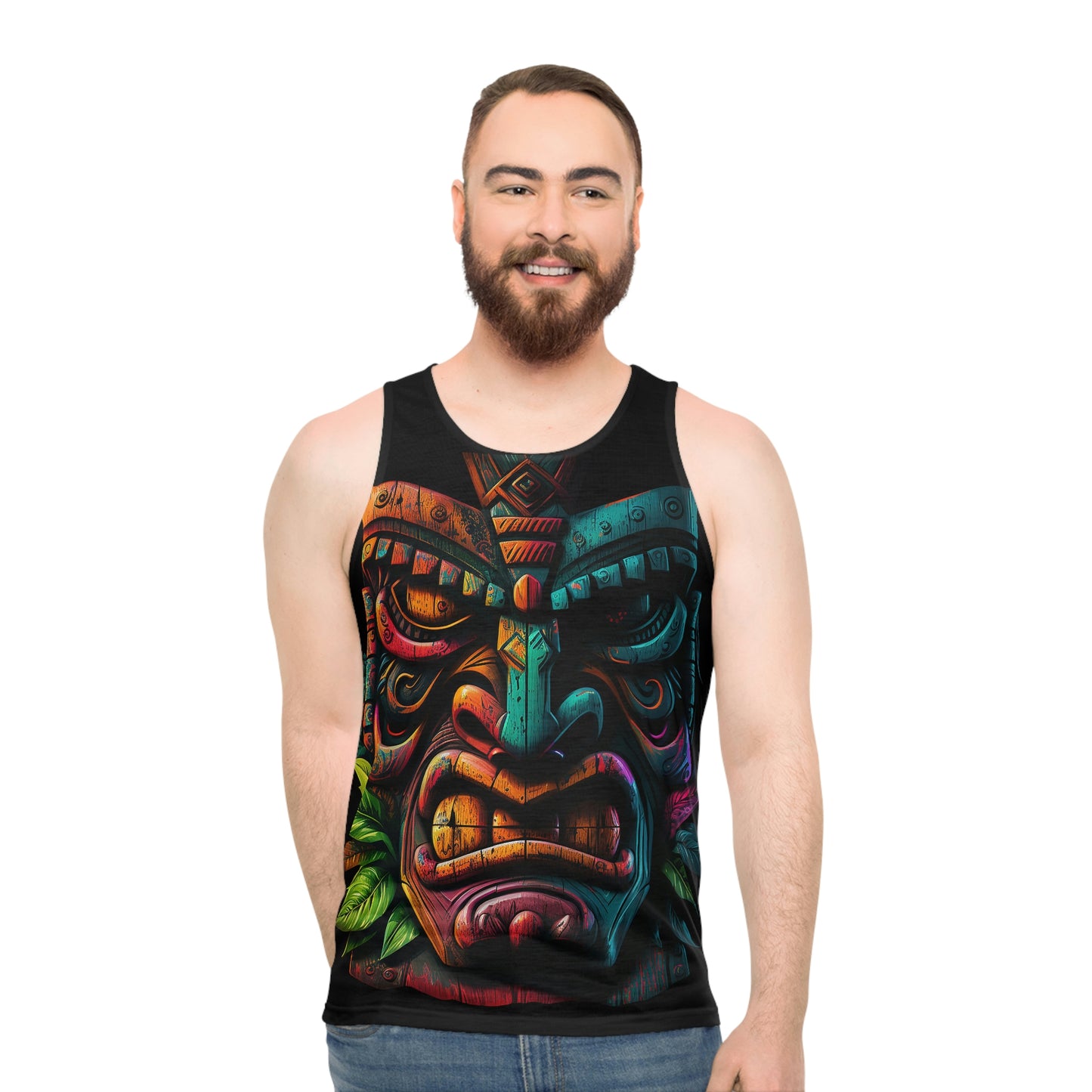 Two Face Tiki Unisex Tank Top (AOP)