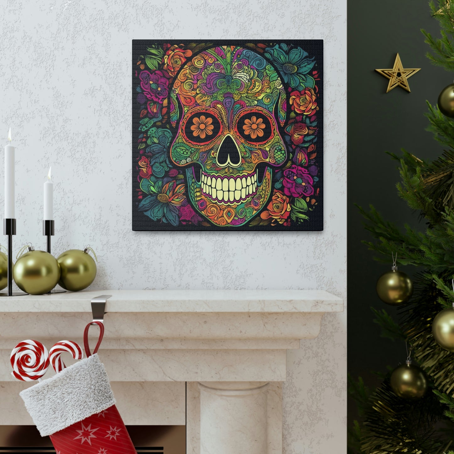 Retro Sugar Skull Canvas Gallery Wraps