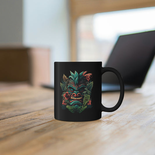 Green Tiki 11oz Black Mug