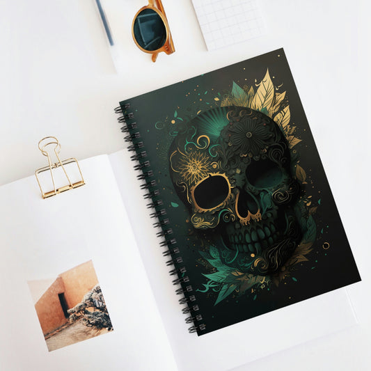 Green and Gold Skull Spiral Notebook - Ruled Line