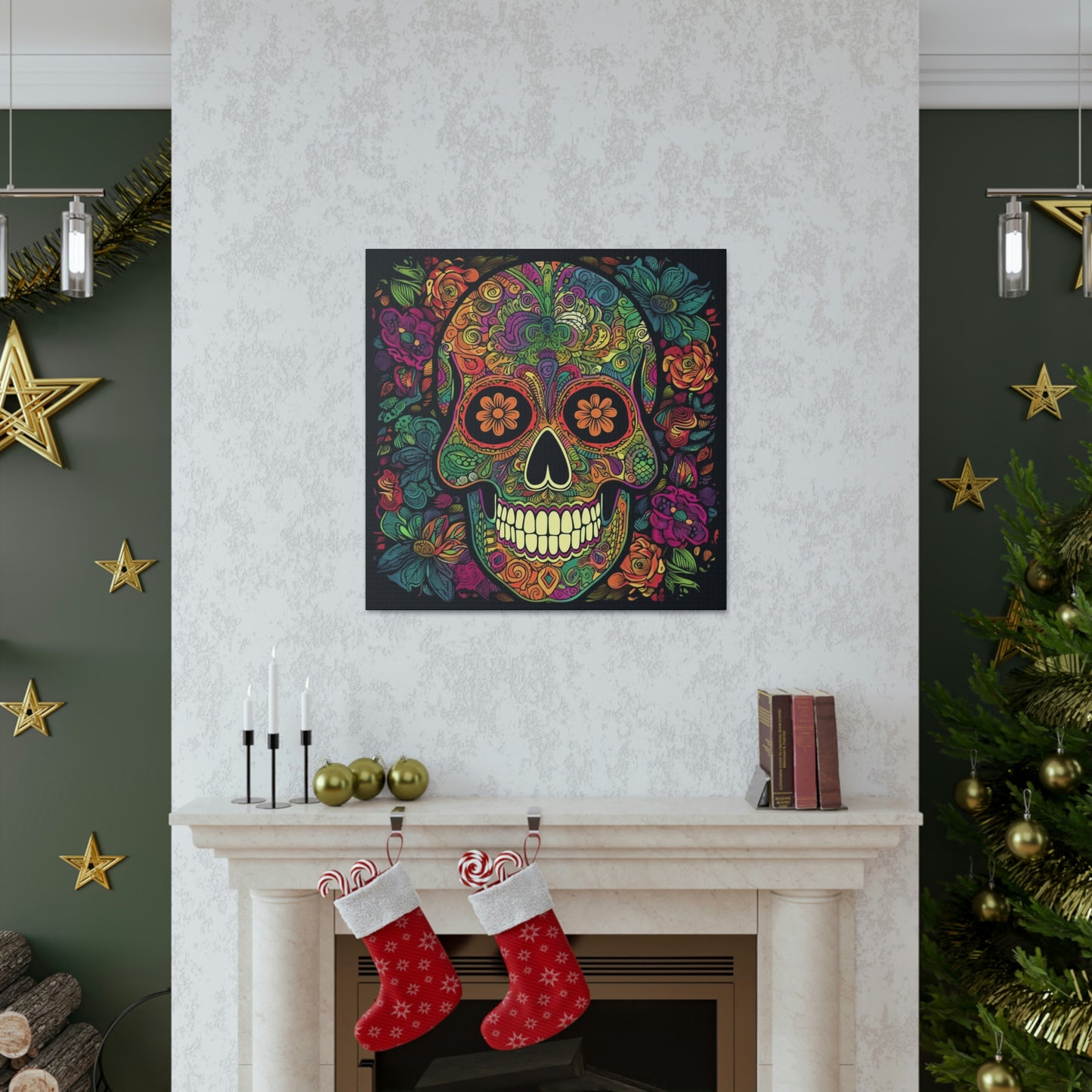 Retro Sugar Skull Canvas Gallery Wraps