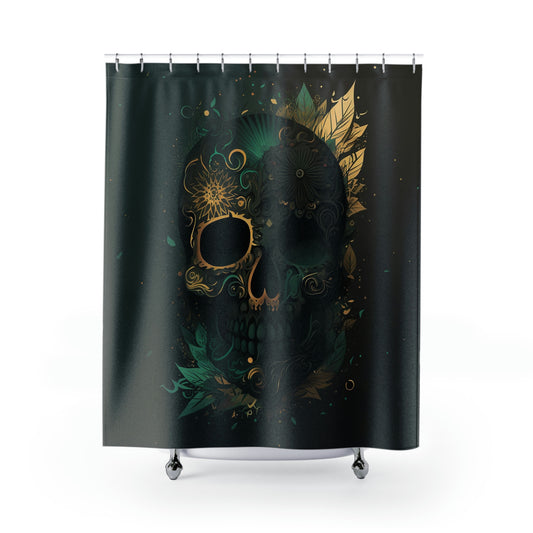 Green and Gold Skull Shower Curtains