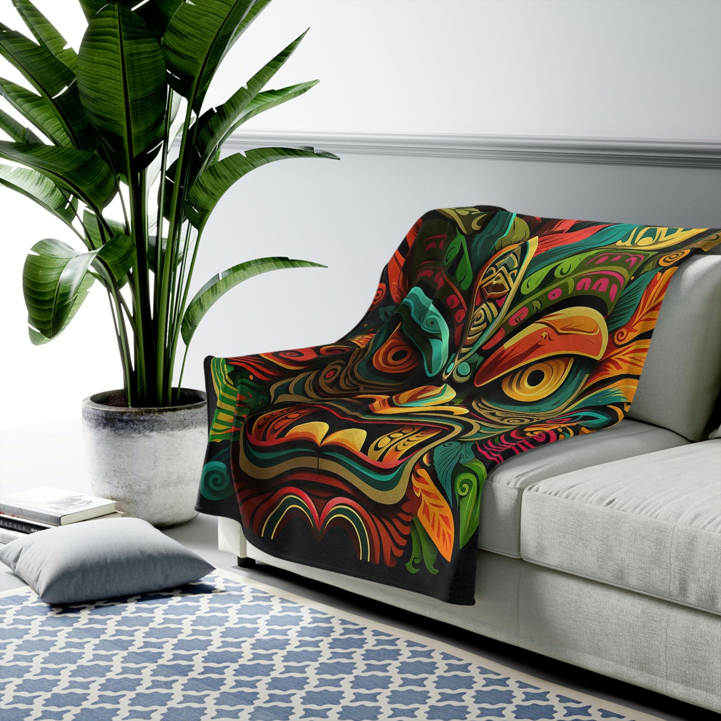 Horn Tiki Velveteen Plush Blanket