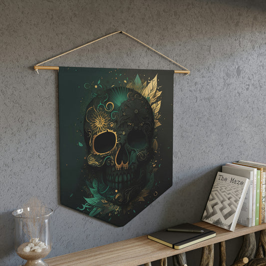 Green and Gold Skull Pennant