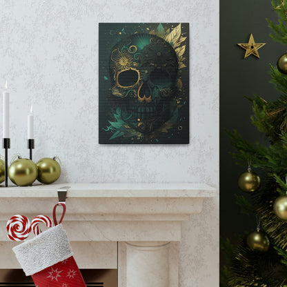 Green & Gold Skull Canvas Print