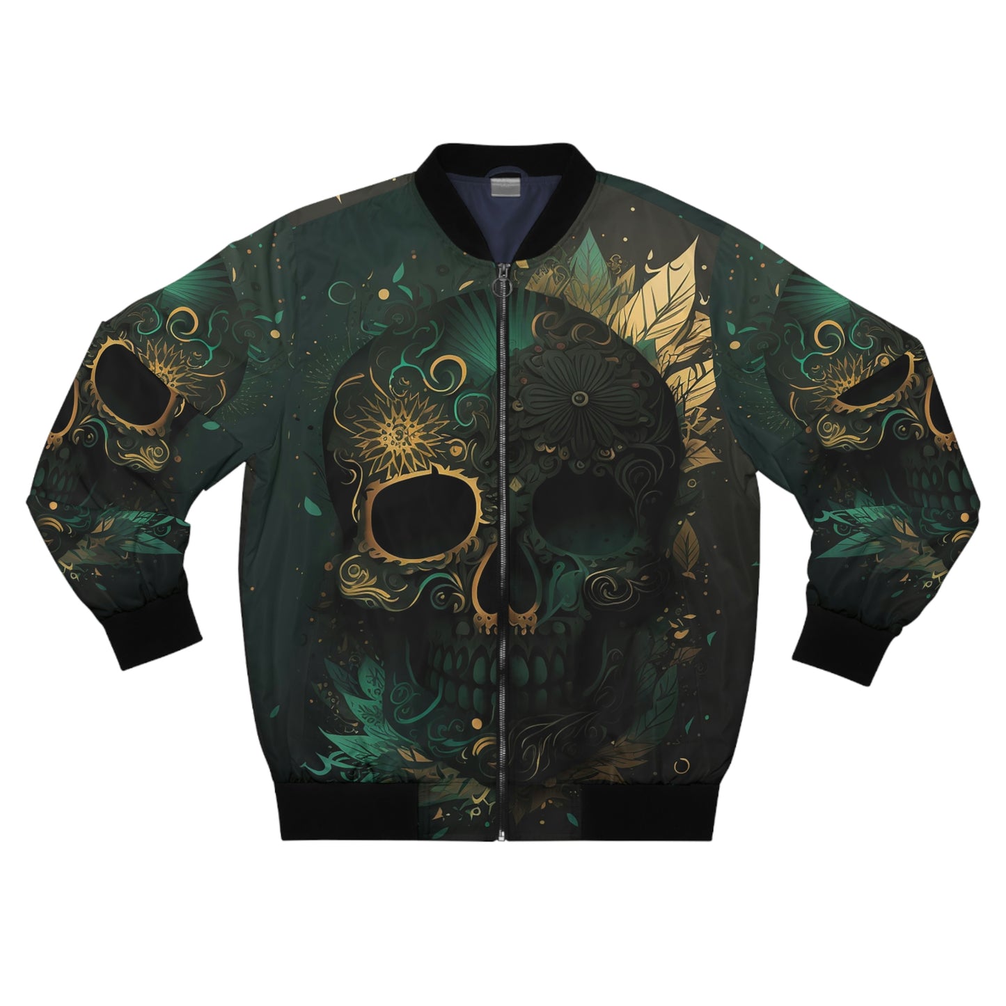 Green and Gold Skull Men's Bomber Jacket