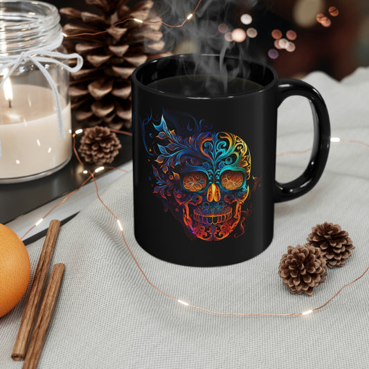 Elemental Flame Sugar Skull 11oz Black Mug
