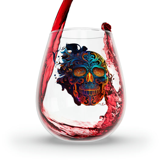 Elemental Flame Sugar Skull Stemless Wine Glass, 11.75oz