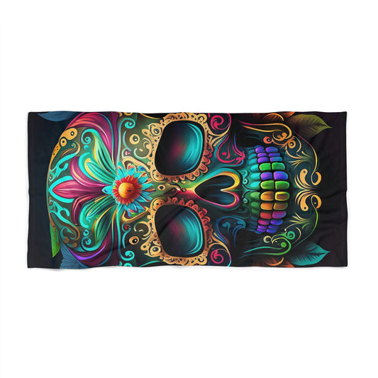 Flowered Sugar Skull Beach Towel