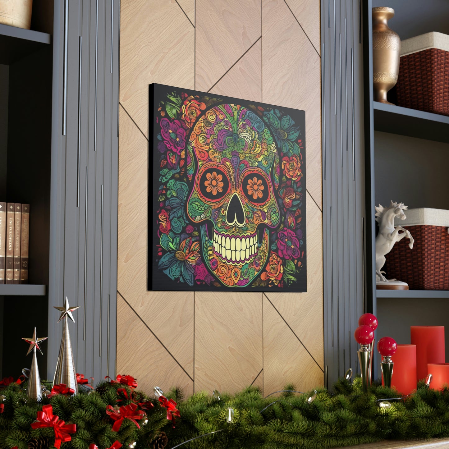 Retro Sugar Skull Canvas Gallery Wraps