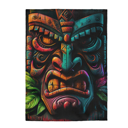 Two Face Tiki Velveteen Plush Blanket