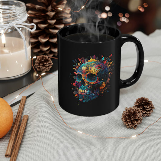 Blue Sugar Skull 11oz Black Mug