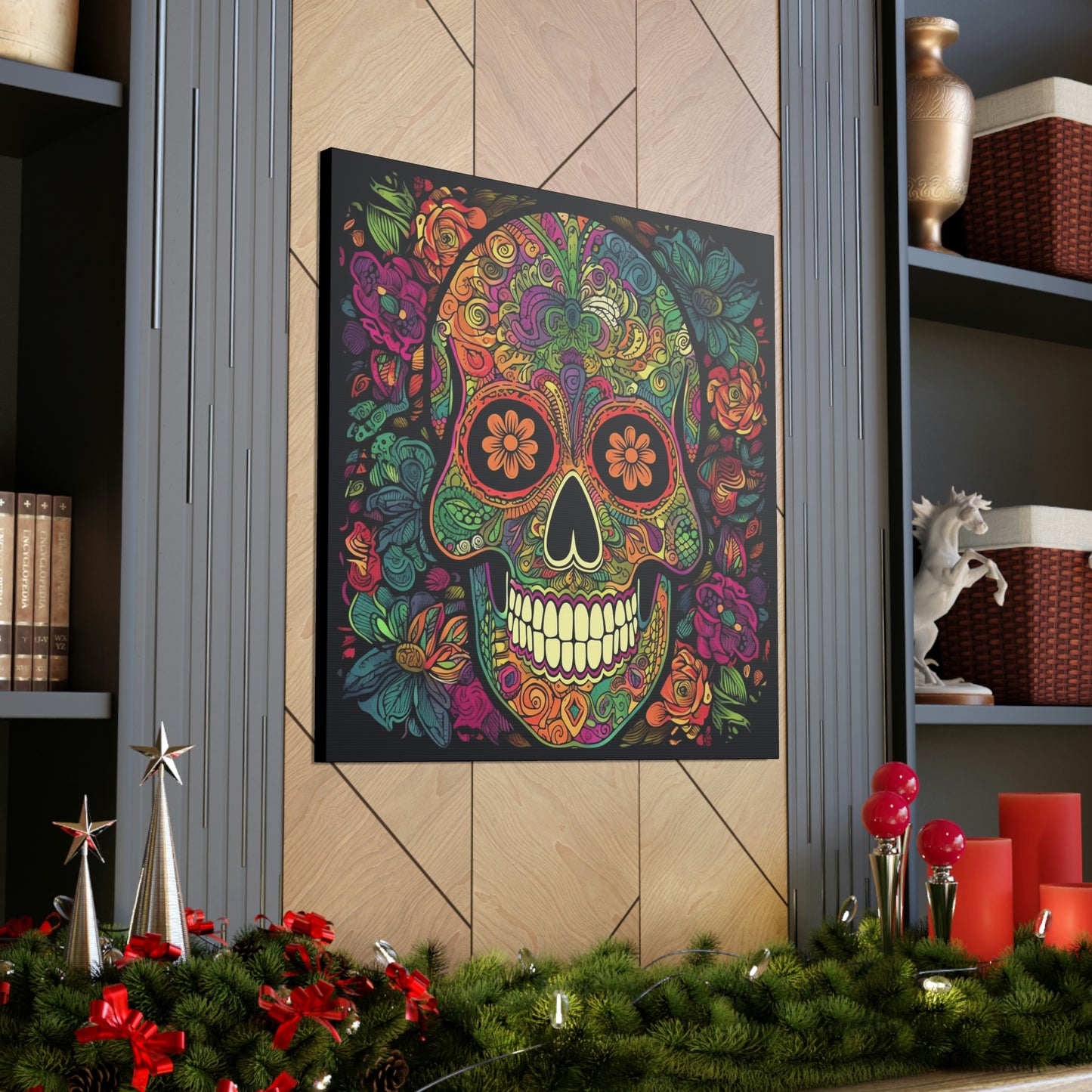 Retro Sugar Skull Canvas Gallery Wraps