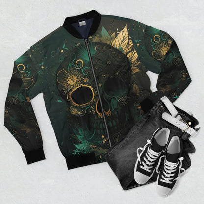 Green and Gold Skull Men's Bomber Jacket